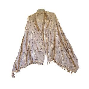 Embroidered Mesh Shaw Wrap Tassel Trim 37 x 30 inches